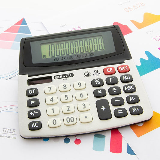 12-Digit Dual Power Desktop Calculator w/ Adjustable Display