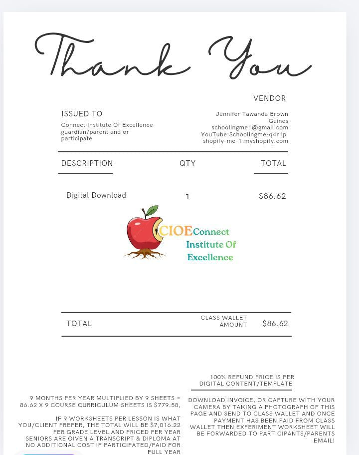 Invoice for per sheet assignments