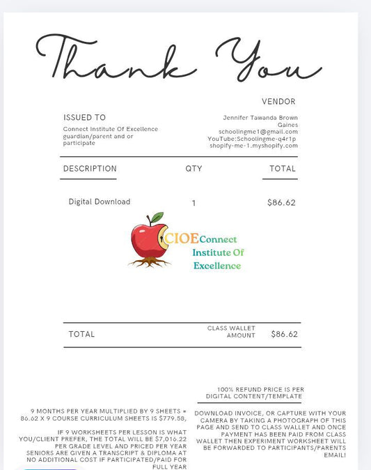 Invoice for per sheet assignments